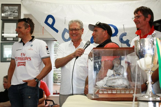 Ray Davies takes credit for current state of the wiring in the MBSC kitchen - Stack 2012  New Zealand P-Class Nationals    © John Adair